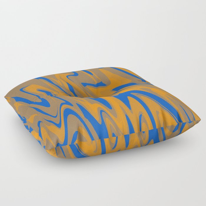 Electric Blue And Orange Liquid Marble Abstract Floor Pillow
