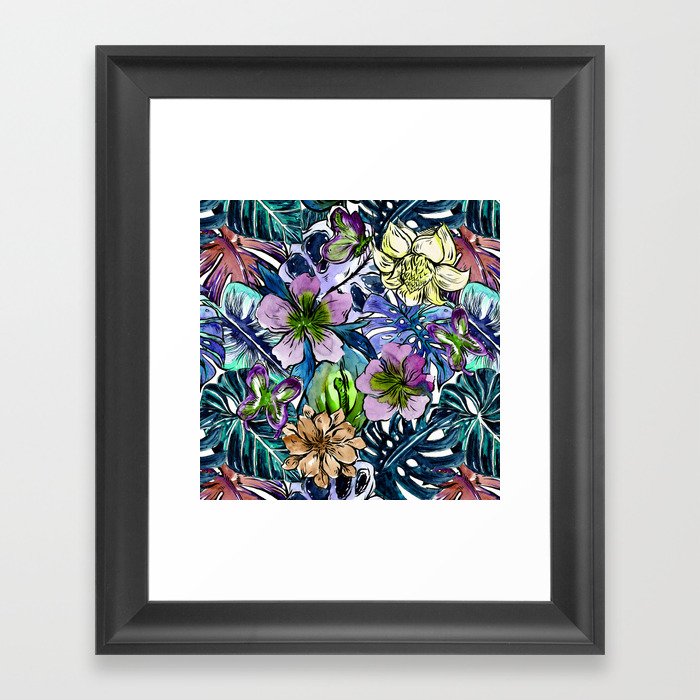 Tropical Blue Flower Hibiscus Garden Framed Art Print