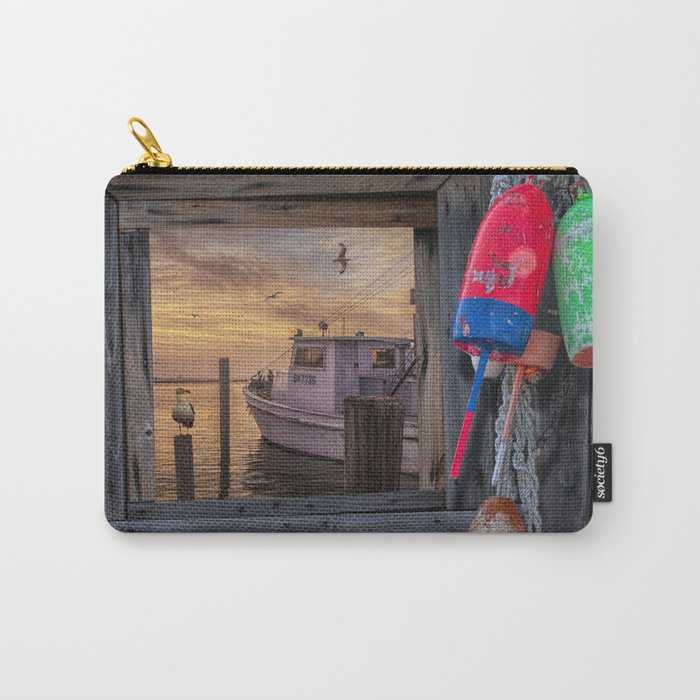 Fishing Boat and Gulls with Fishing Buoys at Sunrise Carry-All Pouch