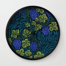 William Morris blue - purple vine textile pattern 19th century grapes and grapevine print for duvet, curtains, pillows, and home and wall decor Wall Clock