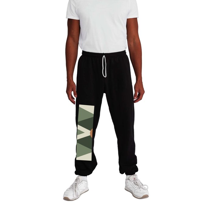 Modern Forest Geometry | Contemporary Geometric Abstract Beige Green Gold Sweatpants