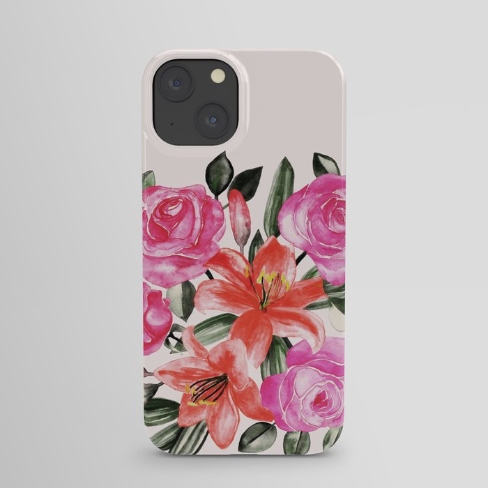 Roses and Lilies in watercolor iPhone Case