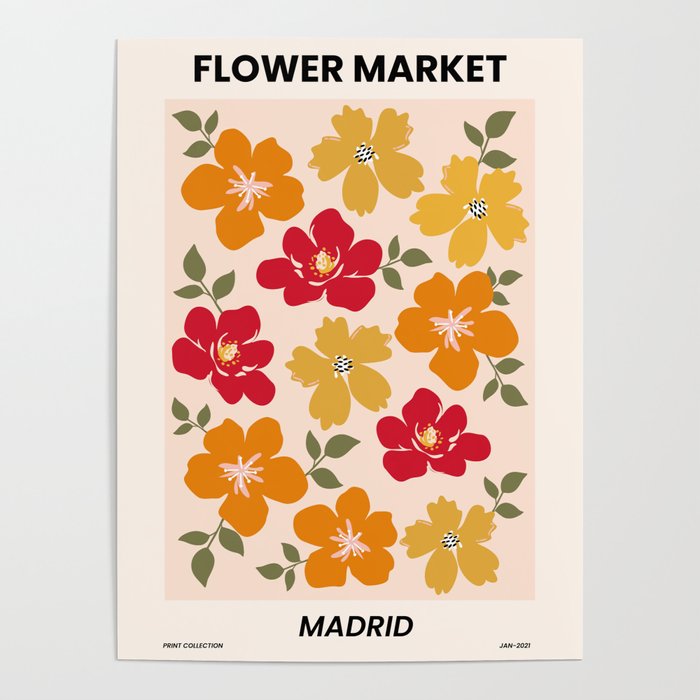 Flower Market Print Madrid, Abstract Flower Poster Poster