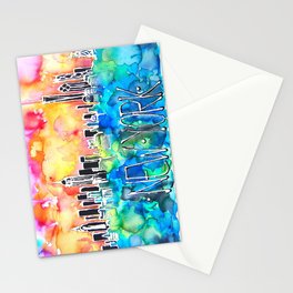 New York / watercolor mixed media bright city skyline modern skyscraper Stationery Cards