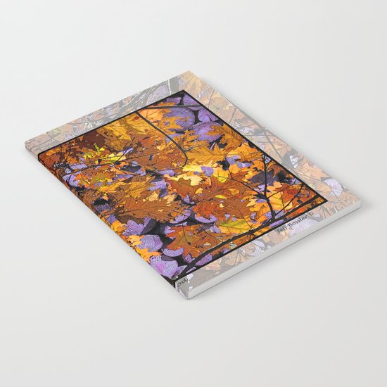 AUTUMN SUNLIT OAK LEAVES OVER MOONLIT FIREWOOD Notebook