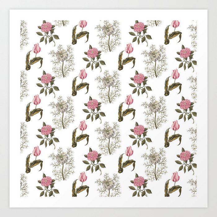 Pink and White Vintage Floral Pattern Art Print