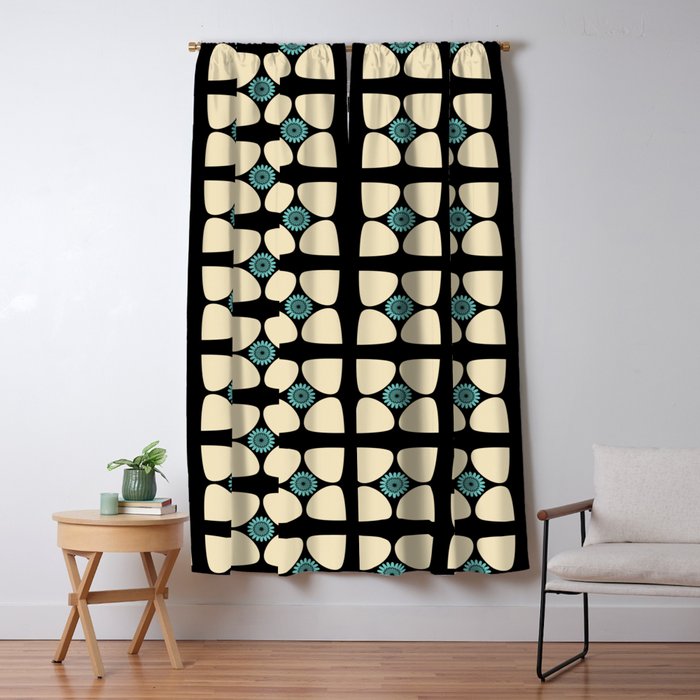 Tear Drop Flower Petals Inset Sunflower Graphic Teal Cream Black