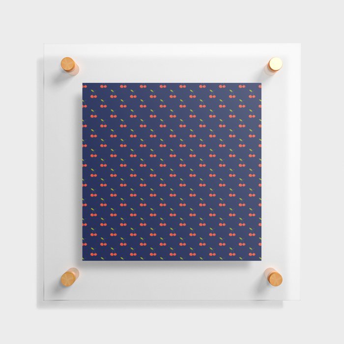 Cherry Seamless Pattern On Navy Blue Background Floating Acrylic Print