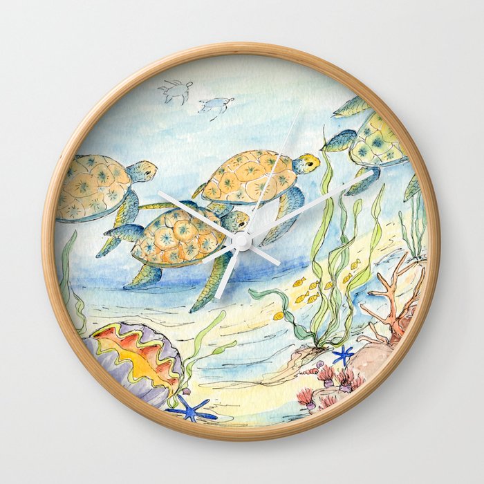 Sea Turtles, Coral and Kelp Wall Clock