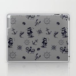 Grey And Blue Silhouettes Of Vintage Nautical Pattern Laptop Skin