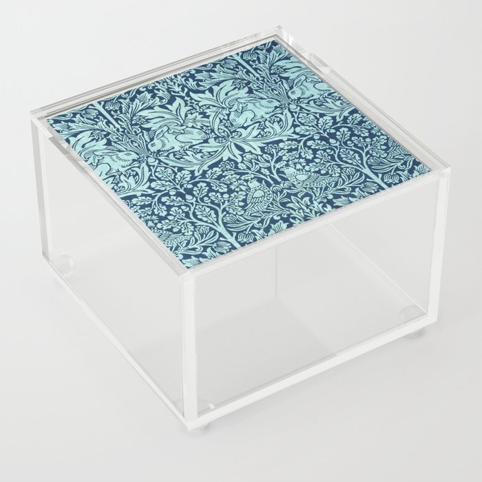 William Morris Teal Blue Rabbit And Floral Vintage Wall Paper Pattern Acrylic Box