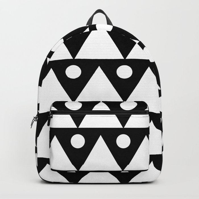 Dots & Triangles 2 - White & Black Abstract Repeat Vector Pattern Blackout Curtain Backpack
