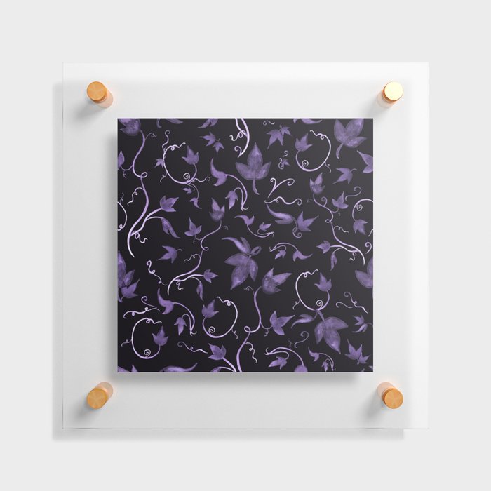 Twirling Vines Purple & Grey on black Floating Acrylic Print