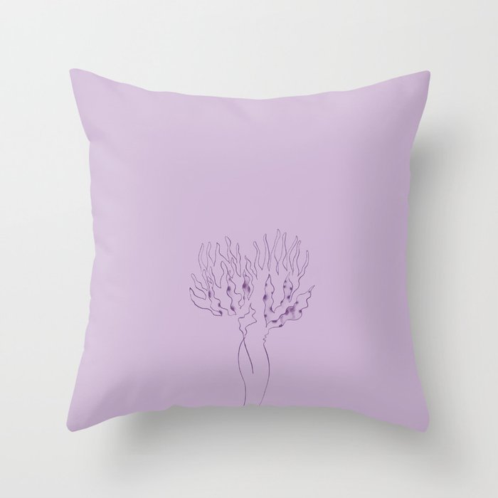 Drying, the blooming stage of a pair of protea; Purple single line ink drawing Throw Pillow