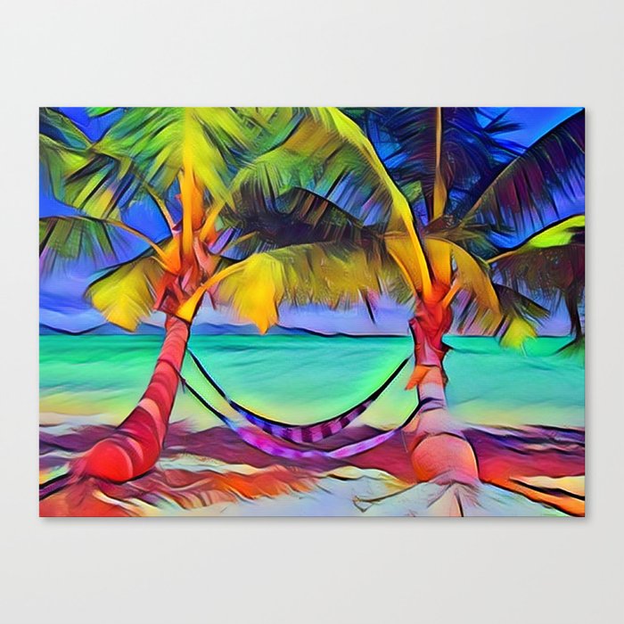 Beach with Hammock Canvas Print