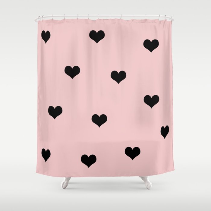 Modern heart pattern in pink and black Shower Curtain