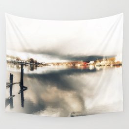 Mystical Harbor Nautical Illustration Wall Tapestry