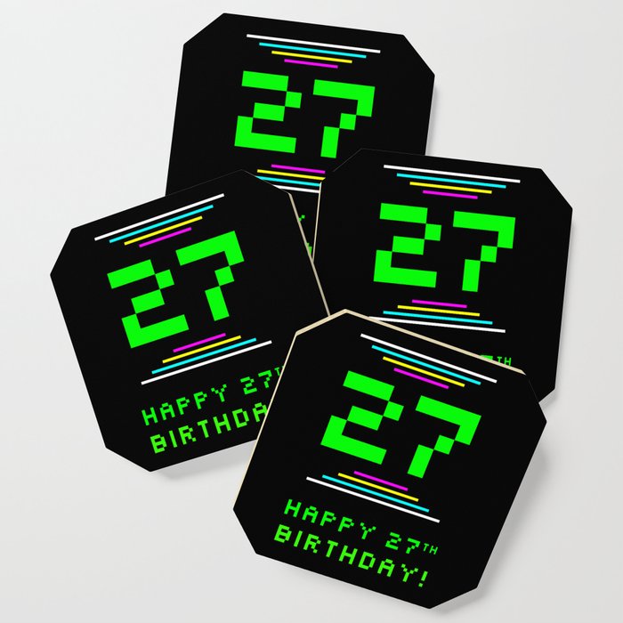 27th Birthday - Nerdy Geeky Pixelated 8-Bit Computing Graphics Inspired Look Coaster
