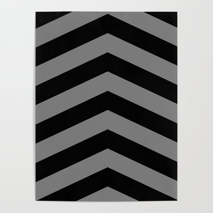 Wide Grey and Black Chevron Stripes Poster