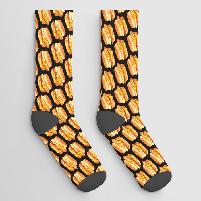 Bacon Egg & Cheese Sandwich Pattern - Black Socks