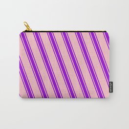 [ Thumbnail: Pink and Dark Violet Colored Lines Pattern Carry-All Pouch ]