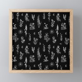 Black and White Flowers Pattern Framed Mini Art Print