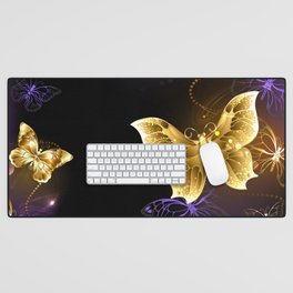 Background with Gold Butterflies ( Golden butterflies ) Desk Mat
