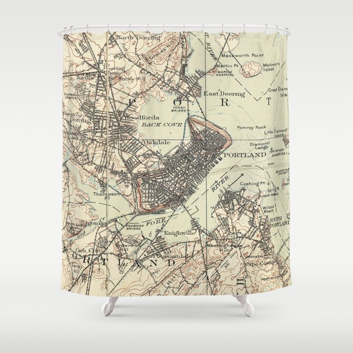 Vintage Map Of Portland Maine 1914 Shower Curtain By