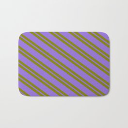 [ Thumbnail: Green & Purple Colored Striped Pattern Bath Mat ]