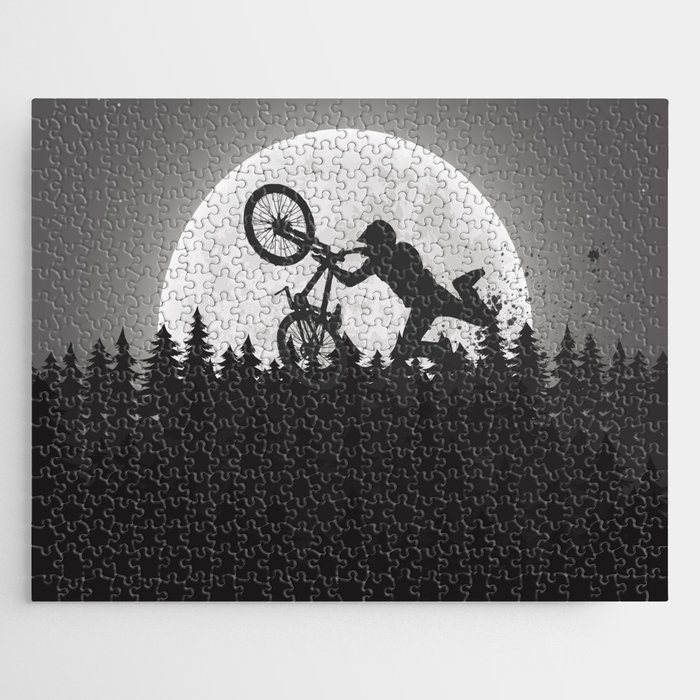 Jumping to the moon with a bicycle in watercolor Jigsaw Puzzle
