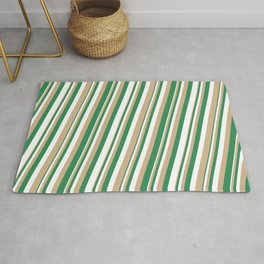 [ Thumbnail: Tan, Sea Green, and White Colored Lined Pattern Rug ]