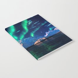 Northern Lights On Snowy Mountains | Aurora Borealis | Night Sky | Winter | Scenic | Nature Photography Art Notebook