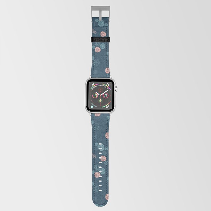 Pastel blue and pink roses on midnight blue background Apple Watch Band