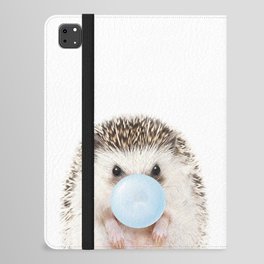 Baby Hedgehog Blowing Blue Bubble Gum, Baby Boy, Baby Animals Art Print by Synplus iPad Folio Case