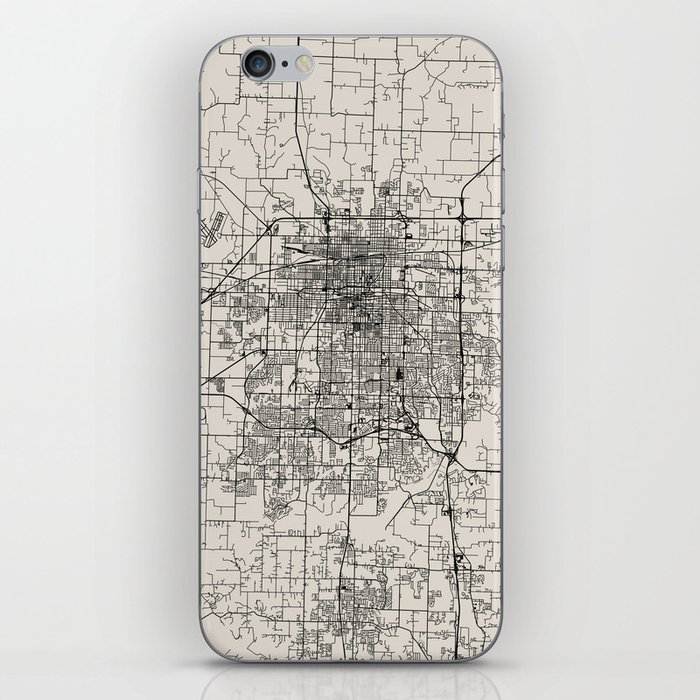 Springfield, Missouri - USA - Black and White Minimal City Map iPhone Skin