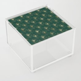 Gold Green Peacock Feathers Pattern Acrylic Box