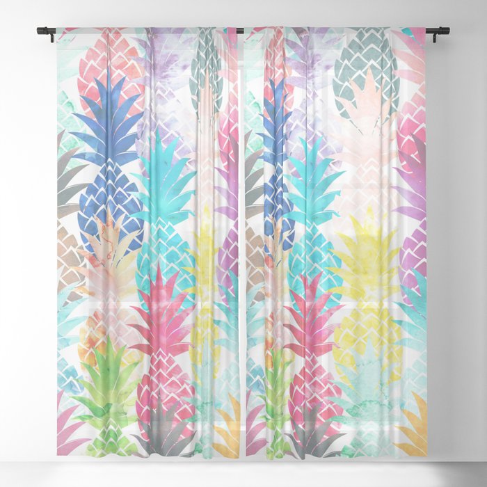 Society6 Hawaiian Pineapple Pattern Tropical Watercolor by Girly Trend by Audrey Chenal on Rectangular Pillow