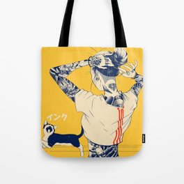 La Tinta! Tote Bag | Cat, Otaku, Curated, Digital, Drawing, Yellow, Tattoosleeves, Kanji, Halftone, Neko 