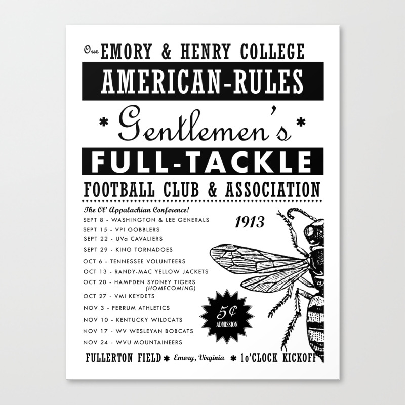 Emory Henry Football 1913 Poster Black White Canvas Print By