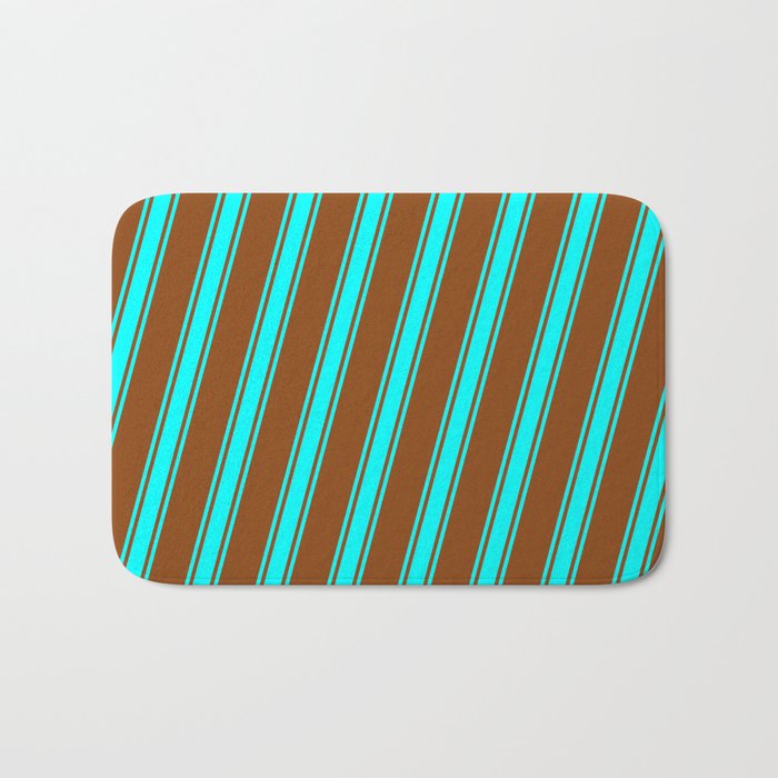 Brown and Cyan Colored Stripes Pattern Bath Mat