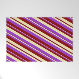 [ Thumbnail: Dark Orchid, Dark Red, and Pale Goldenrod Colored Striped/Lined Pattern Welcome Mat ]