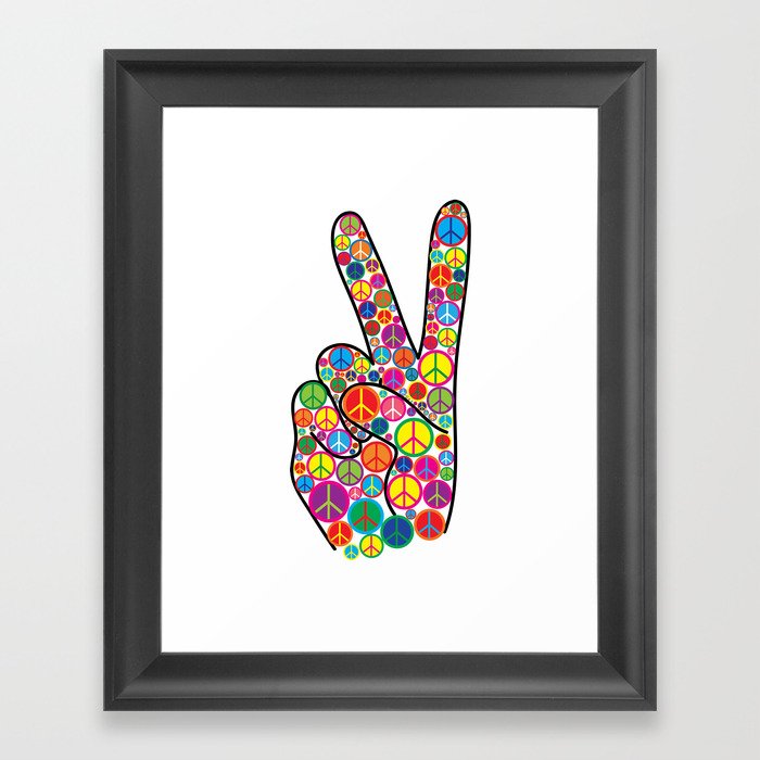 Cool Colorful Groovy Peace Sign and Symbols Framed Art Print