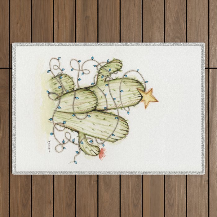 Feliz Navidad Cactus Outdoor Rug