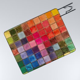Rainbow Tiles Golden Mosaic Watercolor Palette Picnic Blanket