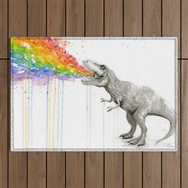 T-Rex Dinosaur Vomits Rainbow Outdoor Rug