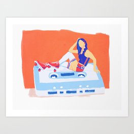 80's Girl Roller Skater  - Music Tape Art Print