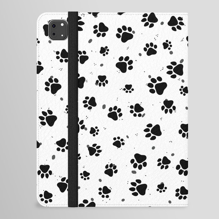 Abstract black and white paw print pattern with dots iPad Folio Case