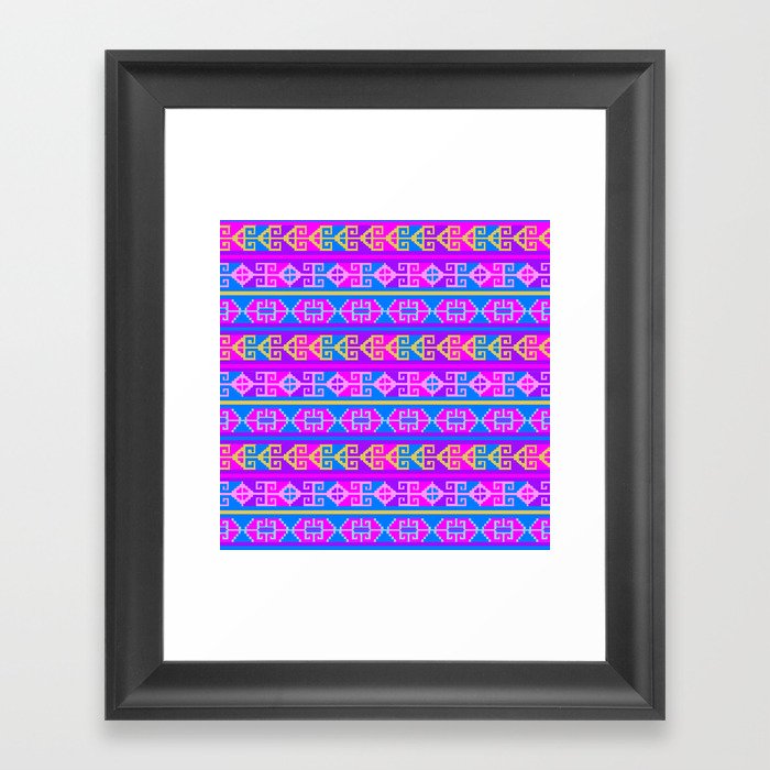 Colorful Mexican Aztec geometric pattern Framed Art Print