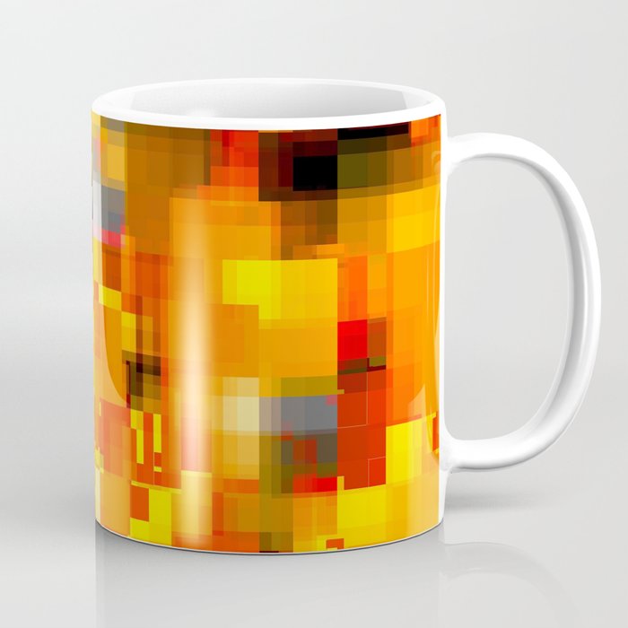 geometric pixel square pattern abstract background in yellow orange brown Coffee Mug