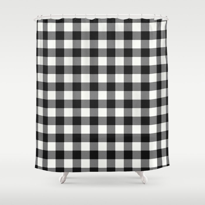 Black And White Country Buffalo Check With Digital Canvas Texture Black And White Country Buffalo Check With Digital Canvas Texture Shower Curtain